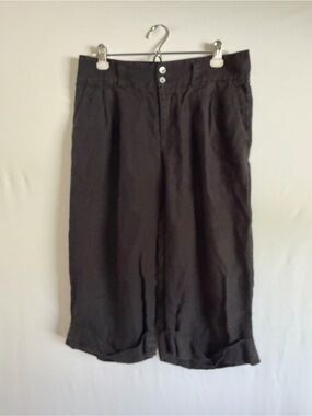 Beatriz Camacho Black Linen Pants US size 10 Wide-Leg Cropped Pants